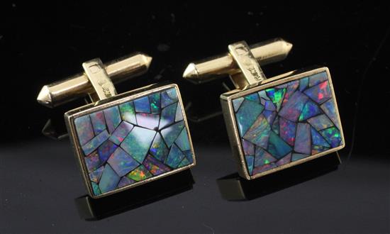 A pair of 18k gold and opal doublet cufflinks,